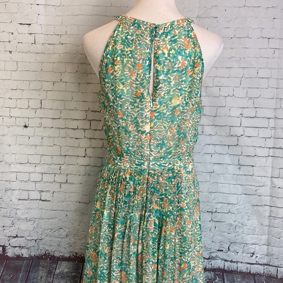 Adrianna Papell Dress Floral Leaf Chiffon Pleated Fit & Flare Midi Feminine - Picture 12 of 16